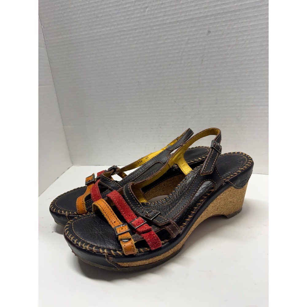 The Art Company Womens Multi-Color Leather Cork Wedge Buckle Sandals Size 40 9